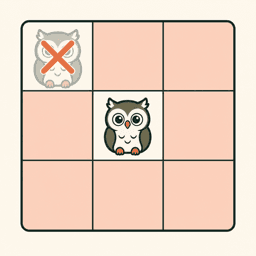 A Hoot Grid board showing an owl with nearby touching positions marked as invalid.