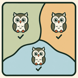 A Hoot Grid board showing one owl placed in each color region.